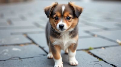 Tri-Colored Silky Dog On Stone Tiles