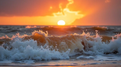 Turbulent Coastal Waters With Vibrant Sky