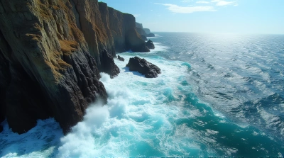 Turbulent Sea Currents Crashing Rocky Escarpments