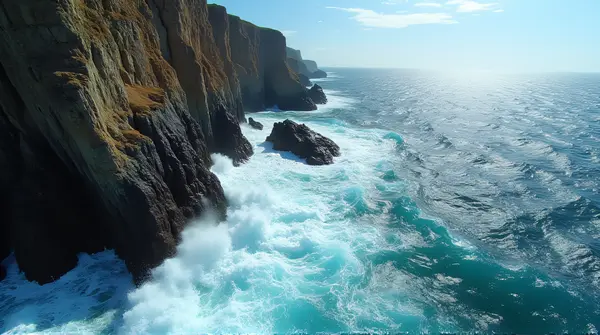 Turbulent Sea Currents Crashing Rocky Escarpments