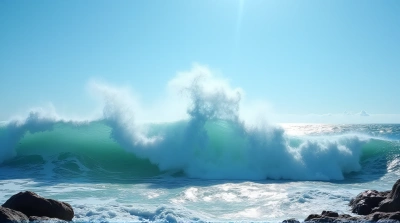 Turbulent Sea With Towering Crests And Rocky Shoreline