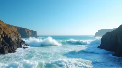 Turbulent Sea Waves Crashing Against Jagged Cliffs