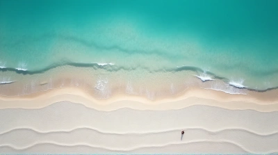 Turquoise Water Along Pale Granular Shoreline Top-Down