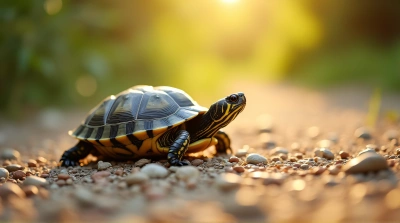 Turtle On Sunlit Textured Ground