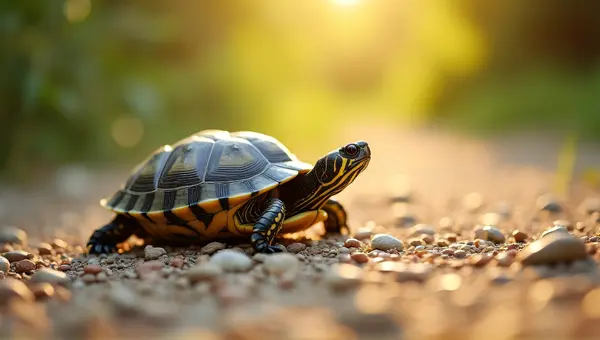 Turtle On Sunlit Textured Ground