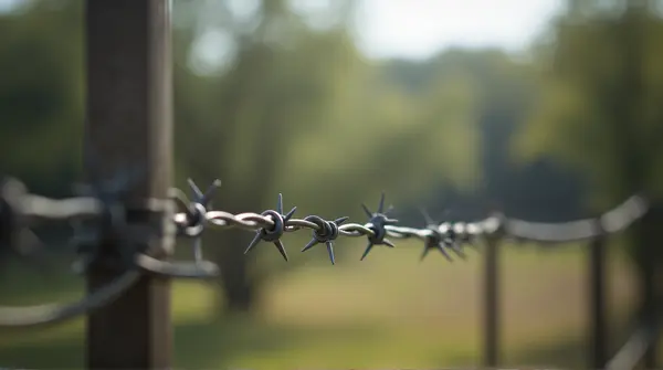 Twisted Spiked Fence Against Soft Natural Background