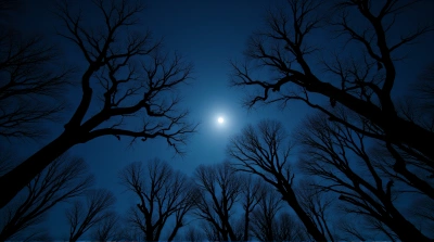 Twisting Leafless Trees Under Indigo Sky