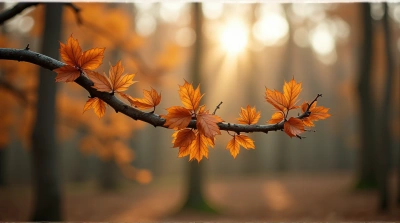 Twisting Limb With Amber Foliage And Sunlight