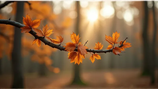 Twisting Limb With Amber Foliage And Sunlight