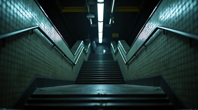 Underground Train Platform With Metal Handrails