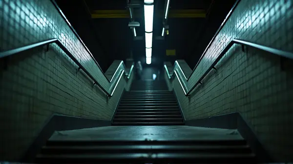 Underground Train Platform With Metal Handrails