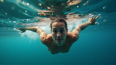 Underwater Dive Closeup With Rippling Reflections