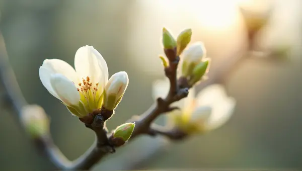 Unopened Pale Blossoms On Slender Branches