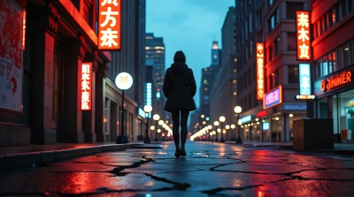 Urban Figure on Cracked Sidewalk at Dusk