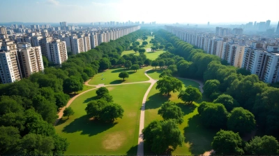Urban Green Oasis Surrounded By Dense Buildings