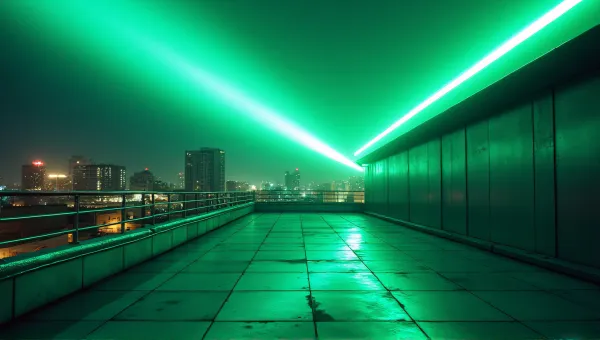 Urban Rooftop At Dusk With Emerald And Onyx Beams