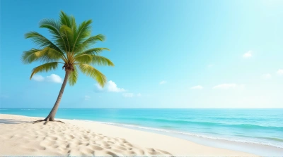 Verdant Fan Palm Tree On Serene Coastal Shoreline