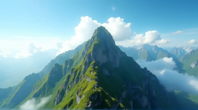 Verdant Peak Under Clear Blue Sky From Above