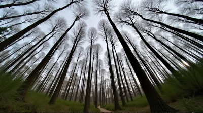 Vertical Tree Trunks With Patterned Canopy View