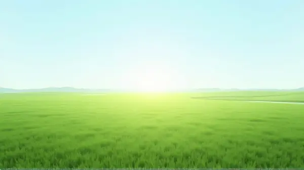 Vibrant Emerald Turf Under Soft Sunlight Sky