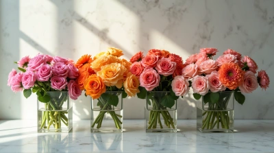 Vibrant Floral Display In Rectangular Containers