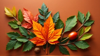 Vibrant Foliage Arrangement On Chestnut Surface