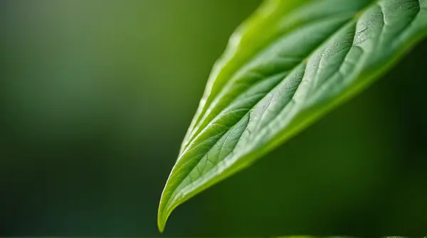 Close-up of a vibrant foliage blade showing sharp surface patterns and edges with a soft blurred background.