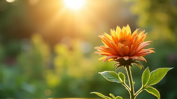 Vibrant foliage cluster highlighted by sunlight in a sunlit garden with blurred background