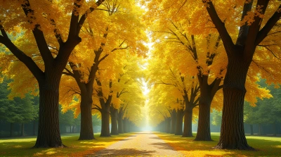 Vibrant Grove With Sunlit Colorful Foliage