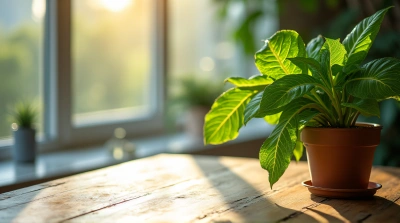 Vibrant Houseplant On Wooden Table By Window