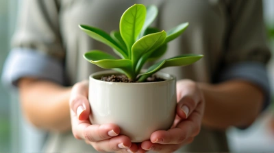 Vibrant Leafy Specimen In Pale Ceramic Pot