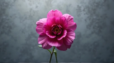 Vibrant Magenta Bloom Against Gray Background