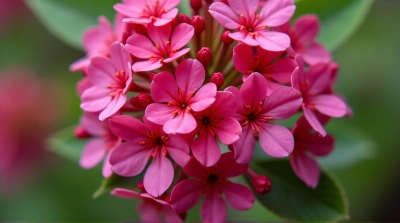 Vibrant Magenta Crimson Blossoms With Green Foliage