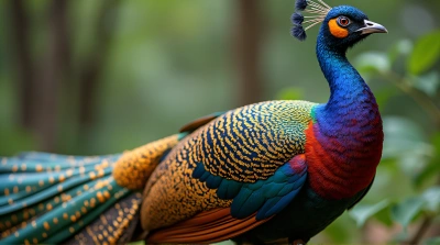 Vibrant Male Displaying Iridescent Train Patterns