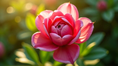Vibrant Red Flower Unfolding Petals In Sunlight