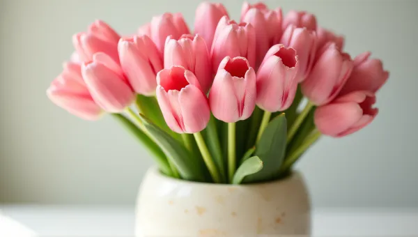 Vibrant Tulips in Alabaster Vase Arrangement