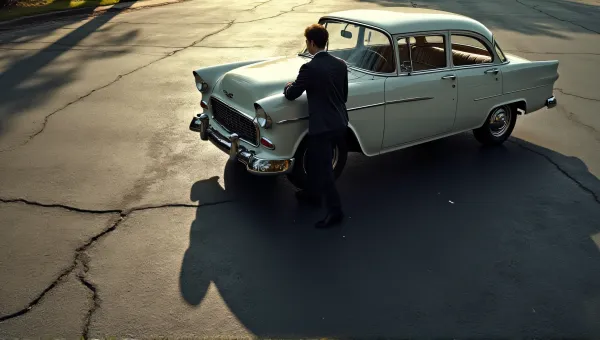 Vintage Car Outline On Cracked Asphalt Surface