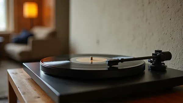 Vinyl Record Player Spinning On Textured Wall