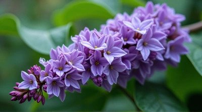 Violet Blossoms Cluster With Emerald Foliage Contrast