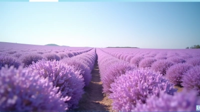 Violet Flower Field Under Clear Blue Sky