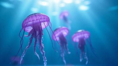 Violet Gelatinous Creatures Floating Near Surface