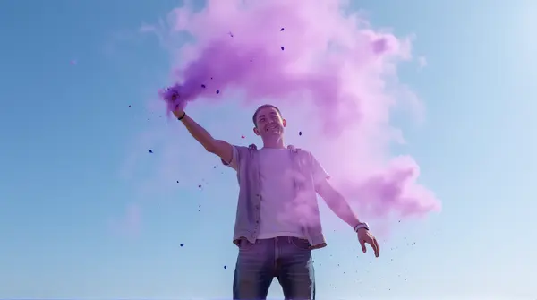 Violet Powder Burst Against Clear Sky