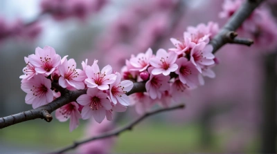 Violet Tree Branch With Blossoms Close-Up