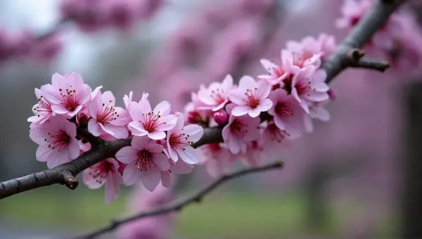 Violet Tree Branch With Blossoms Close-Up