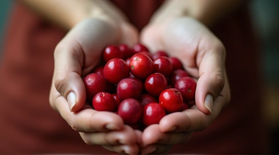 Vivid Red Fruits With Human Touch Contrast