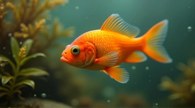 Vivid Tangerine Fish Among Aquatic Plants
