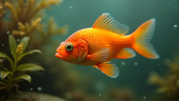 Vivid Tangerine Fish Among Aquatic Plants