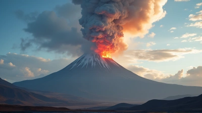 Volcanic Eruption Emitting Ash And Lava Plumes