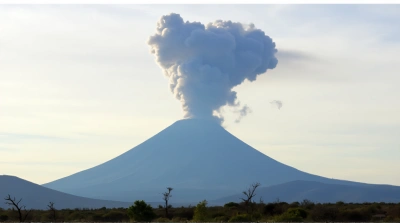 Volcano Eruption With Thick Smoke Plumes