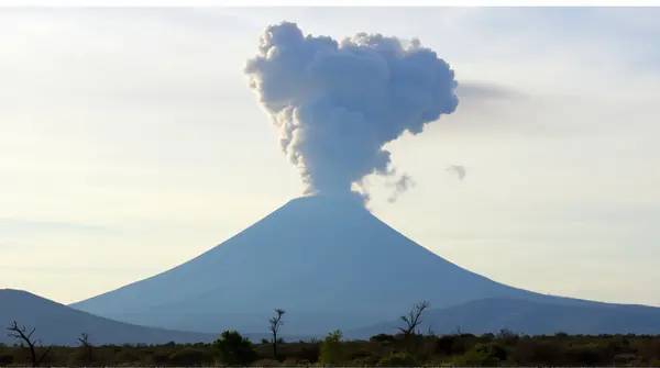 Volcano Eruption With Thick Smoke Plumes
